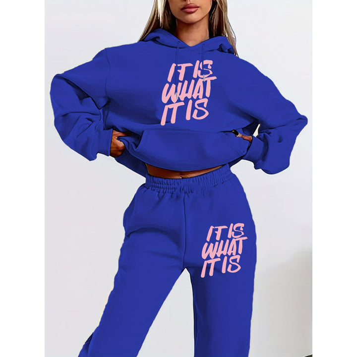 Kvinders leisure hoodie og jogger sæt med inspirerende tekst Skovae
