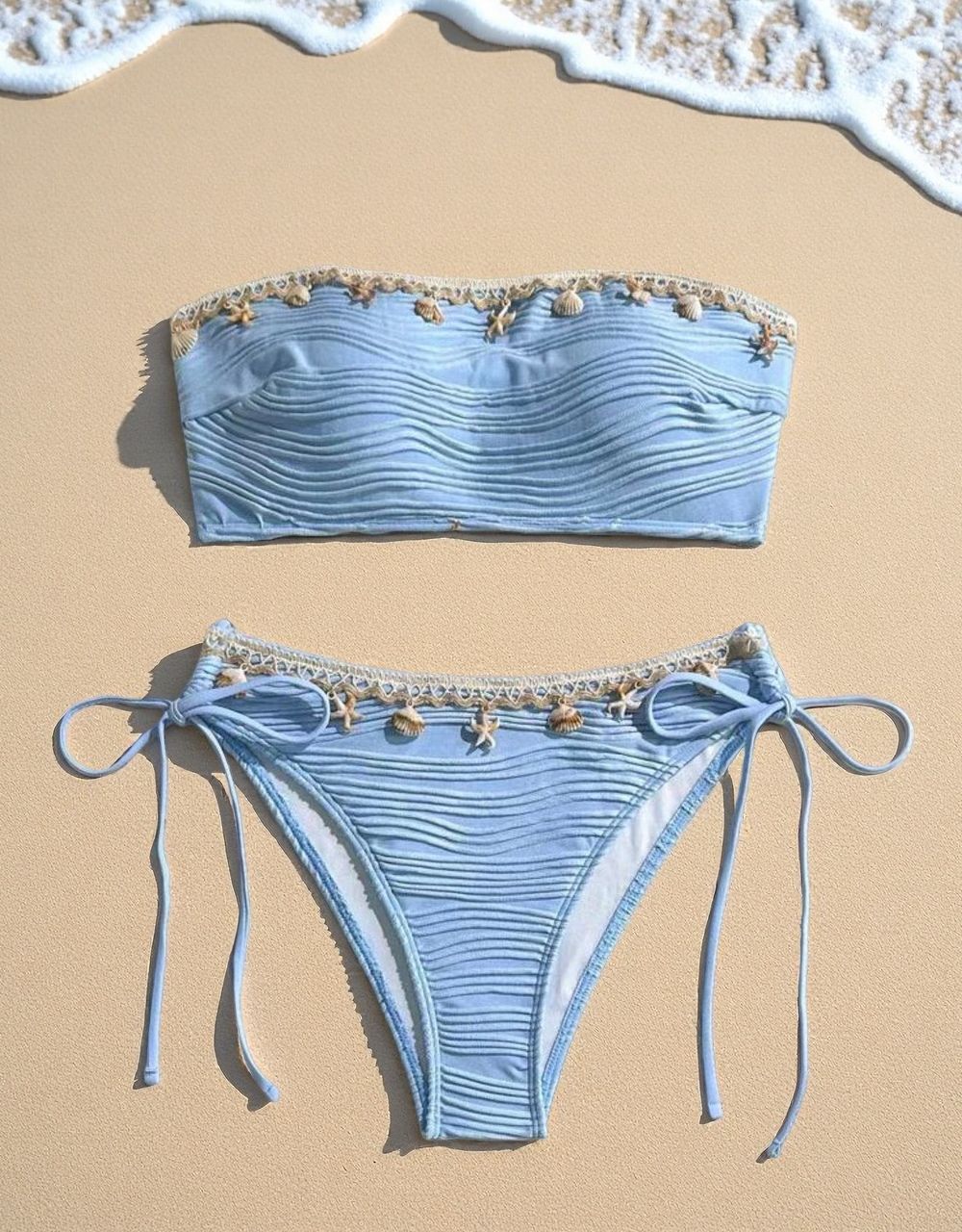 Dame bandeau-bikini med raffinerede muslingedetaljer Skovae