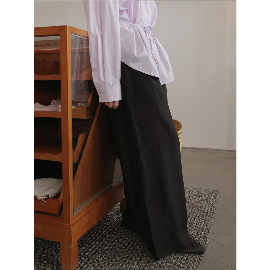 Dame elegant, bredskåret satin-bukser med elastisk talje og praktiske lommer Stilla
