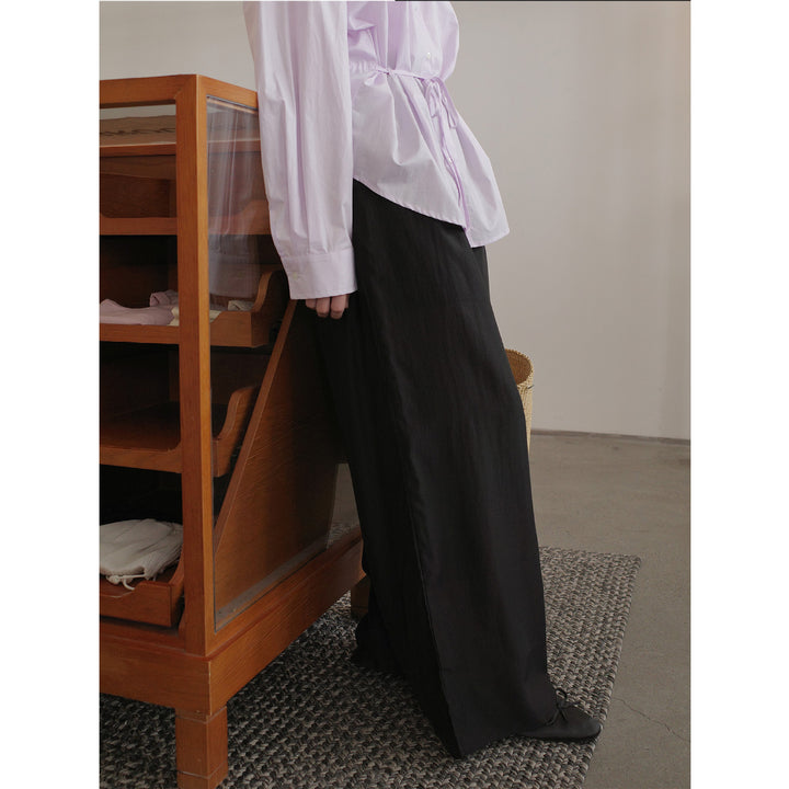 Dame elegant, bredskåret satin-bukser med elastisk talje og praktiske lommer Stilla
