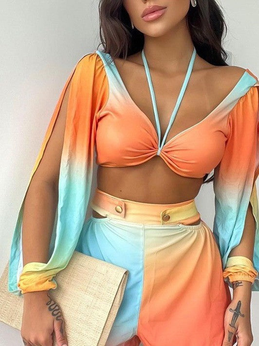 Dame Crop-Top med afslappede sløjfeærmer Stilla