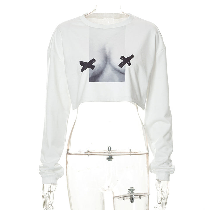 Femme Graphic Crop Sweatshirt med unikt tryk Stilla