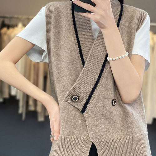 Dame mode strikket vest med dobbelte knapper Stilla