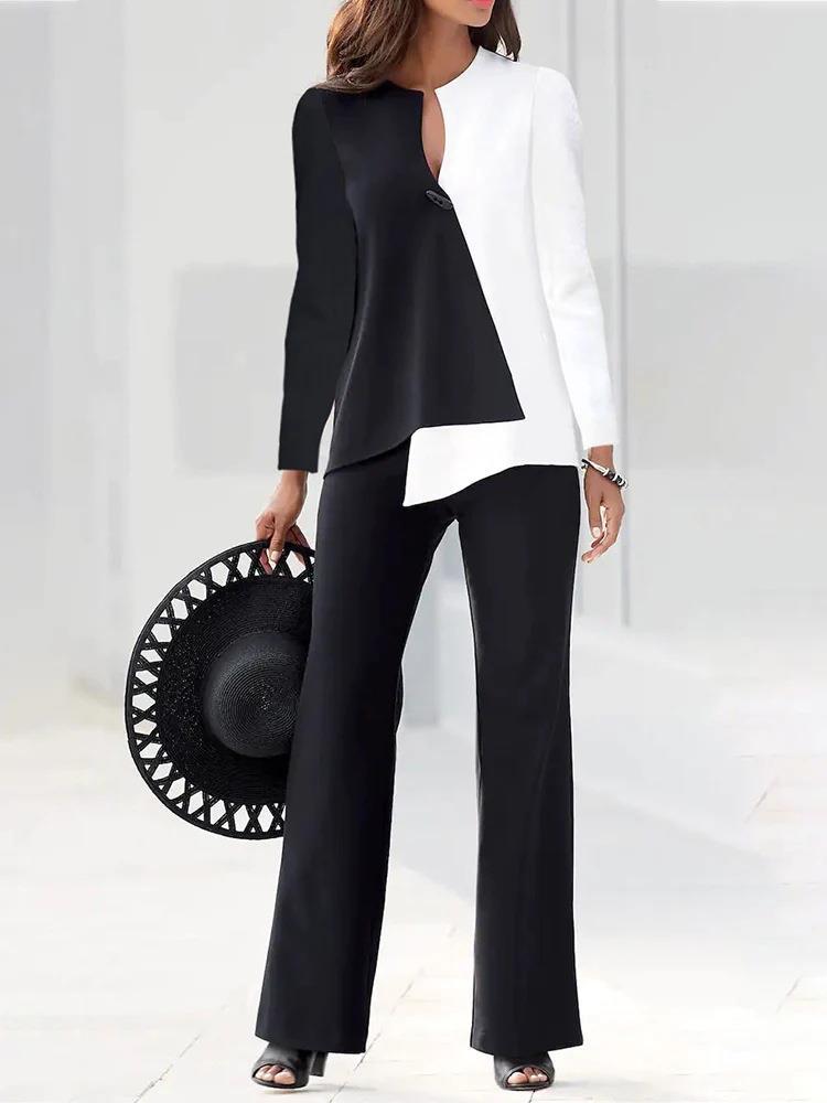 Dame elegant blazer sæt med asymmetrisk snit og stribet mønster Stilla