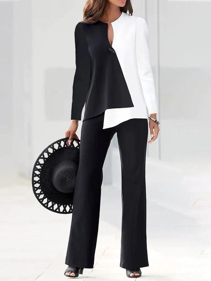 Dame elegant blazer sæt med asymmetrisk snit og stribet mønster Stilla