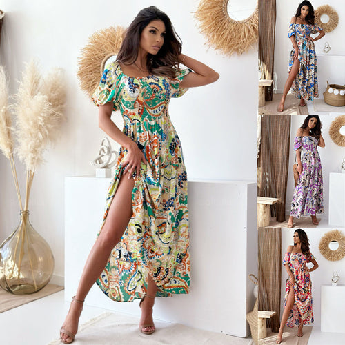 Dame Off-Shoulder Maxikjole med elegant Paisley-mønster og ruffles-lignende detaljer Stilla