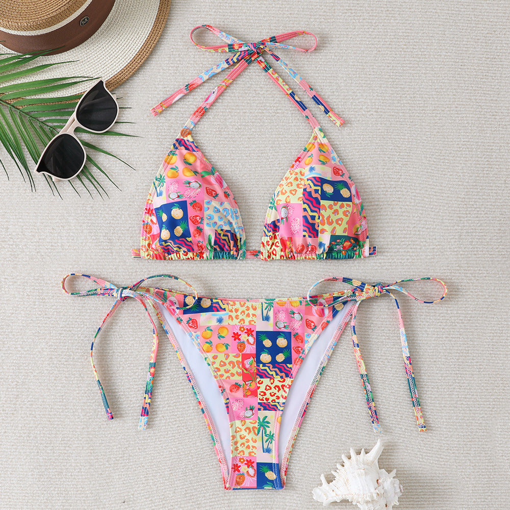 Dame Triangel-Bikini med justerbare bindebånd og blomstrede detaljer Skovae