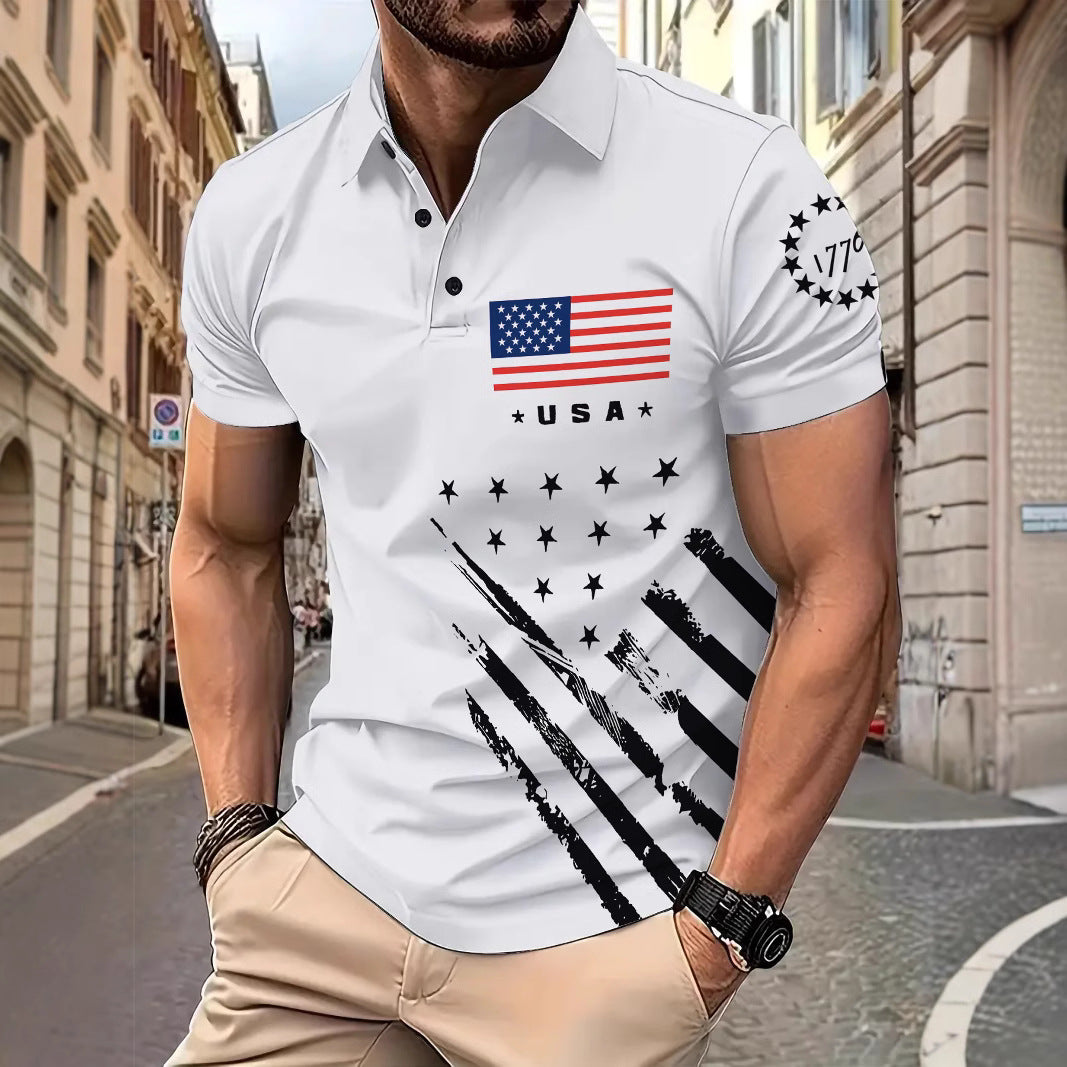 Herrer poloshirt med USA-motiv og moderne grafikdesign Stilla