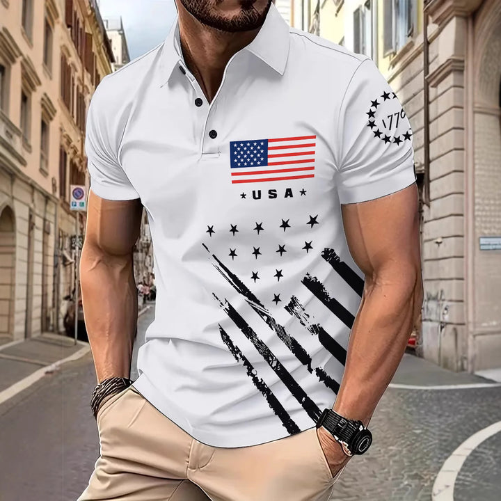 Herrer poloshirt med USA-motiv og moderne grafikdesign Stilla