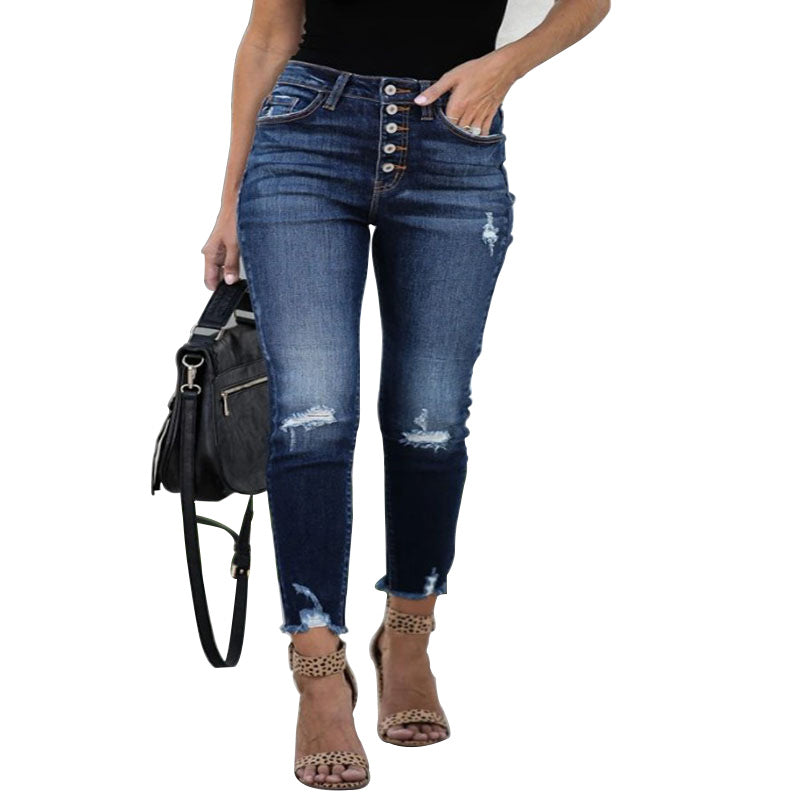 Dame højtaljede jeans i moderne vintage-stil med stilfulde knapdetaljer Stilla