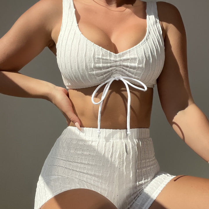 Femme Strik Crop Top og højtaljede Shorts-Sæt Stilla