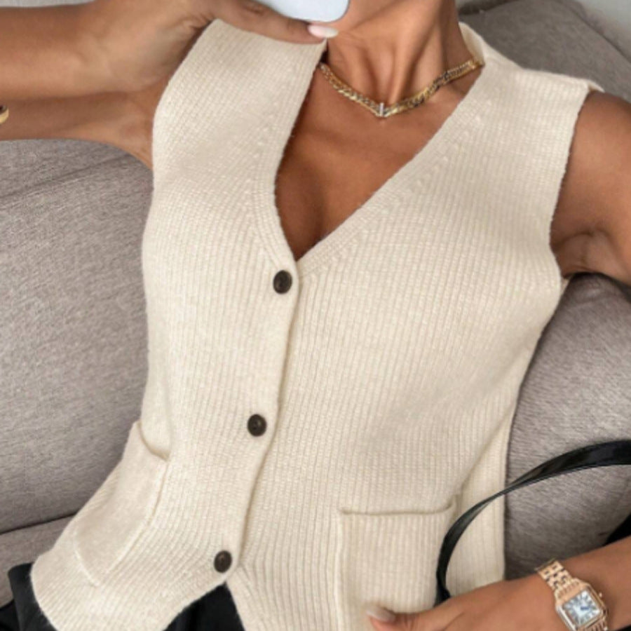 Femme tekstureret strikknap-vest Stilla