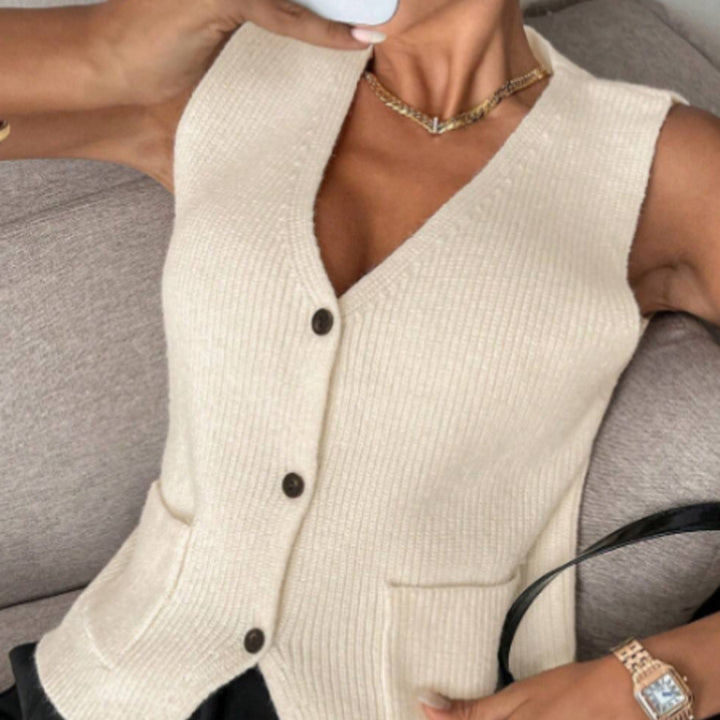 Femme tekstureret strikknap-vest Stilla