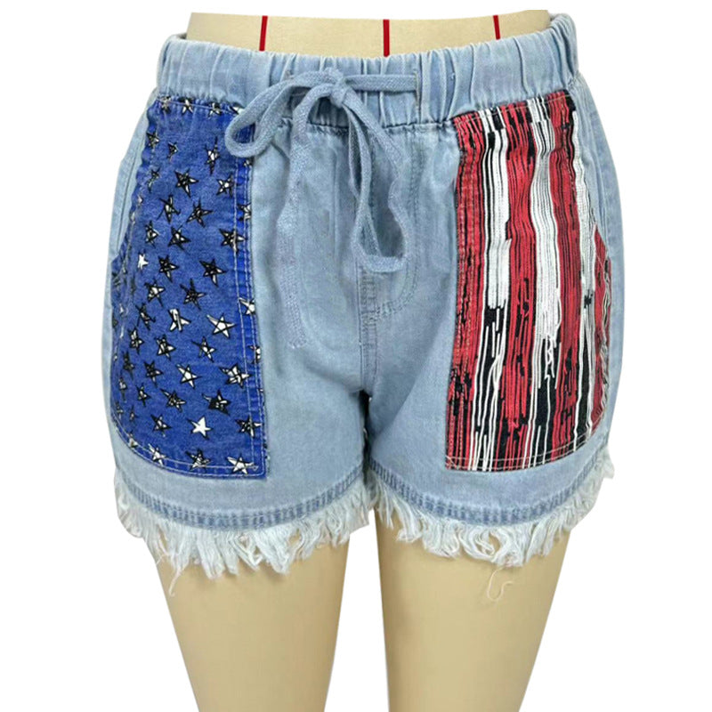 Dame Denim shorts med kreative lommer Skovae