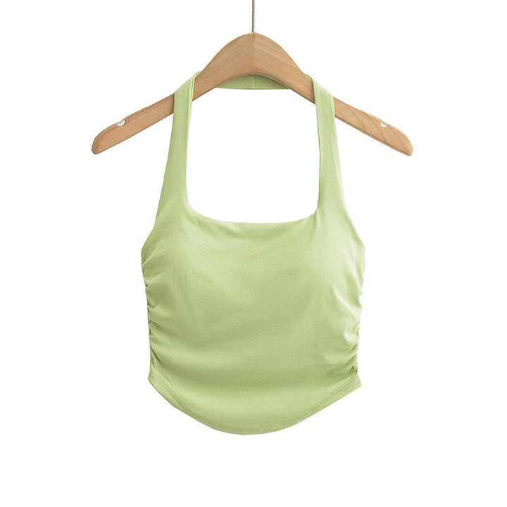 Dame Sporty Cropped Top med Scoop-Udskæring og Rynkede Detaljer Stilla