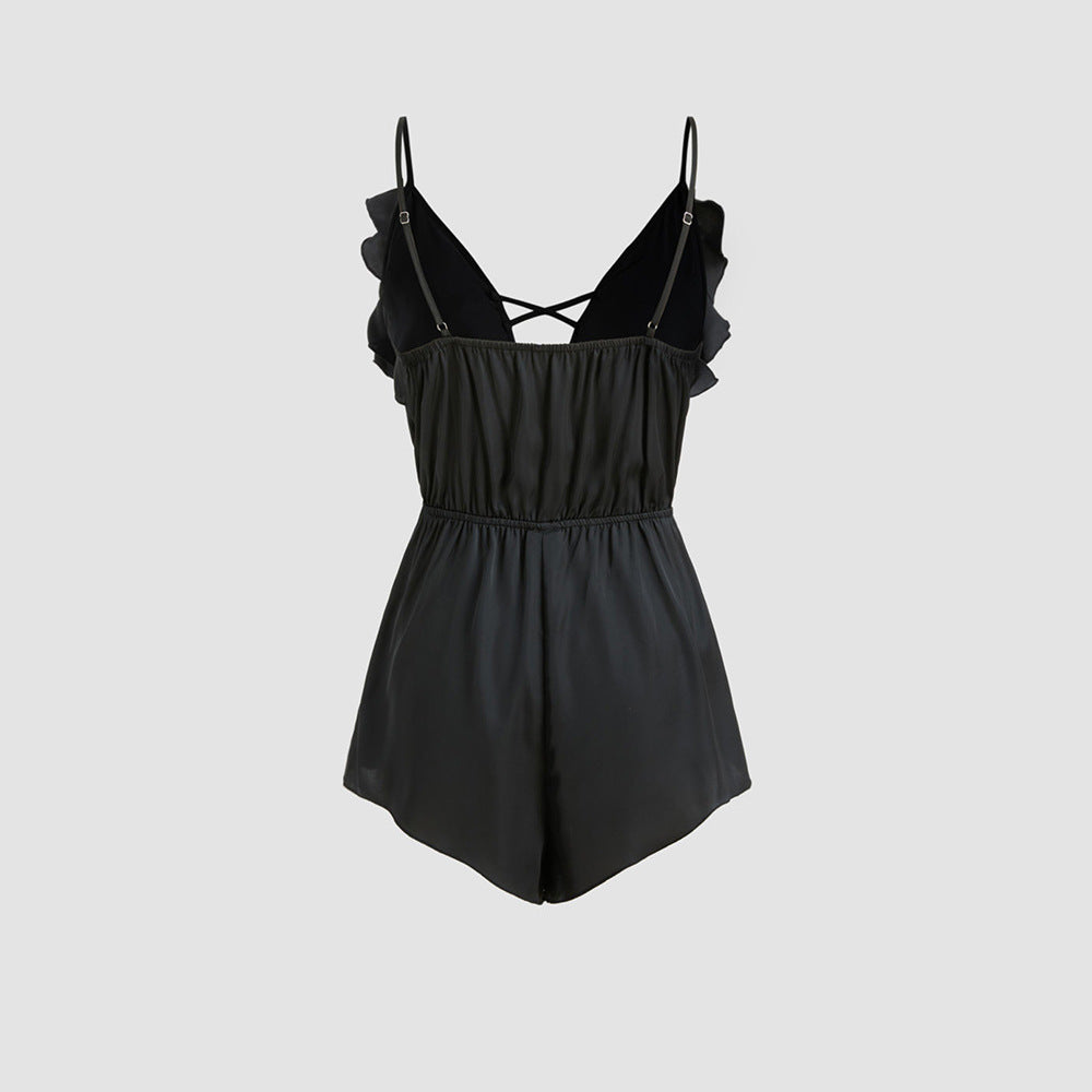 Kvinders jumpsuit med flæse og dyb V-hals Stilla