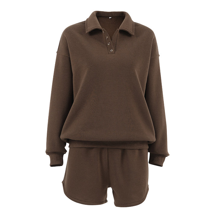 Dame Sporty Lounge-sæt med moderne polokrave og stilfulde shorts Stilla