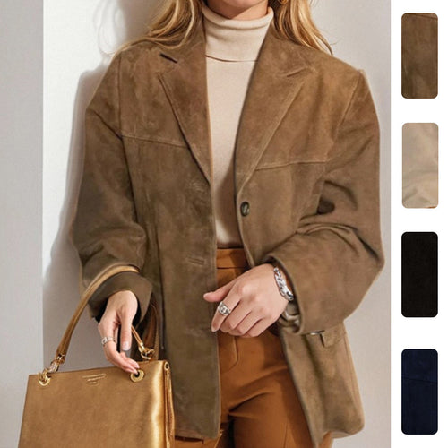 Dame Elegant Suede Jakke med Klassisk Snit og To Lommer Stilla