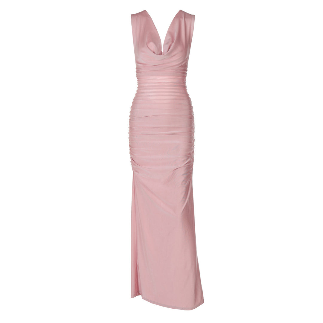 Dame Elegant Langærmet Maxikjole med dyb V-hals og flydende satin-finish Stilla