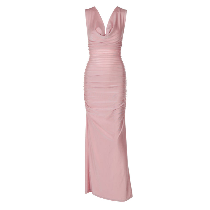 Dame Elegant Langærmet Maxikjole med dyb V-hals og flydende satin-finish Stilla