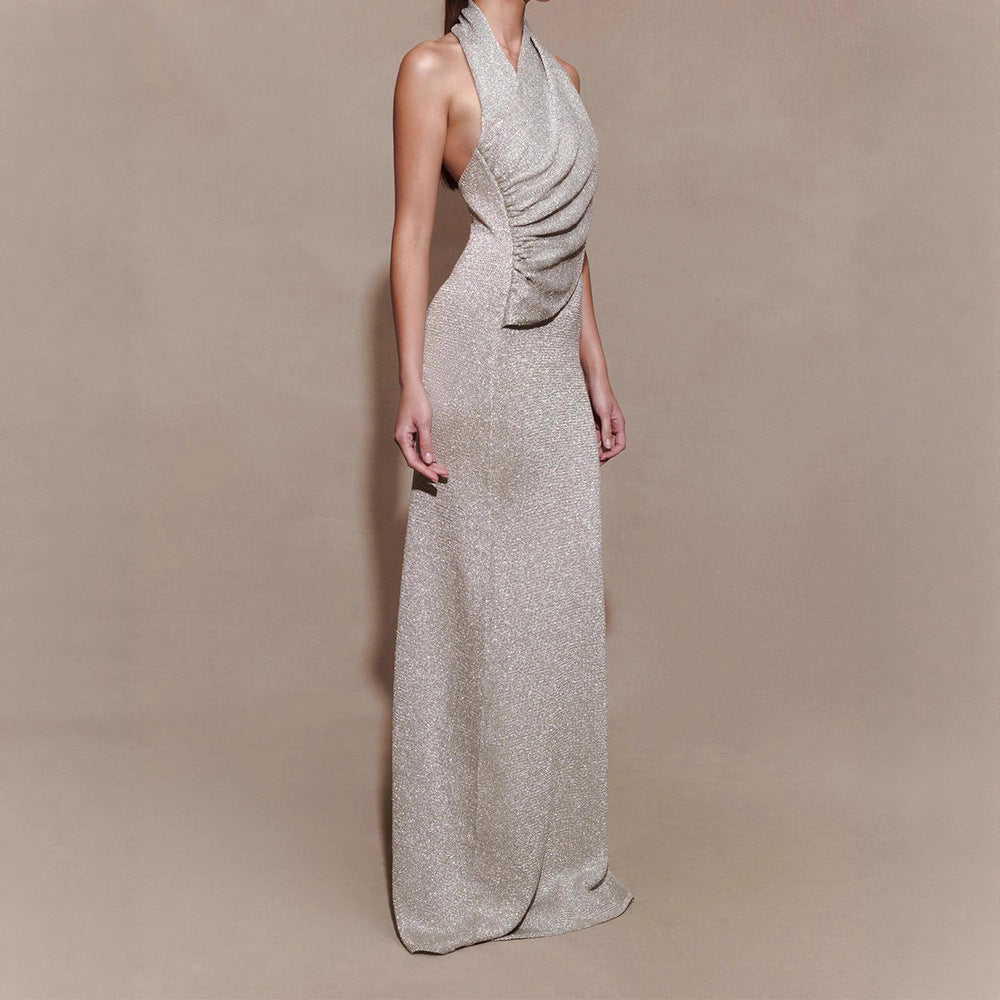 Damer Elegant Maxi kjole med skinnende stof og raffineret vavledetail Skovae