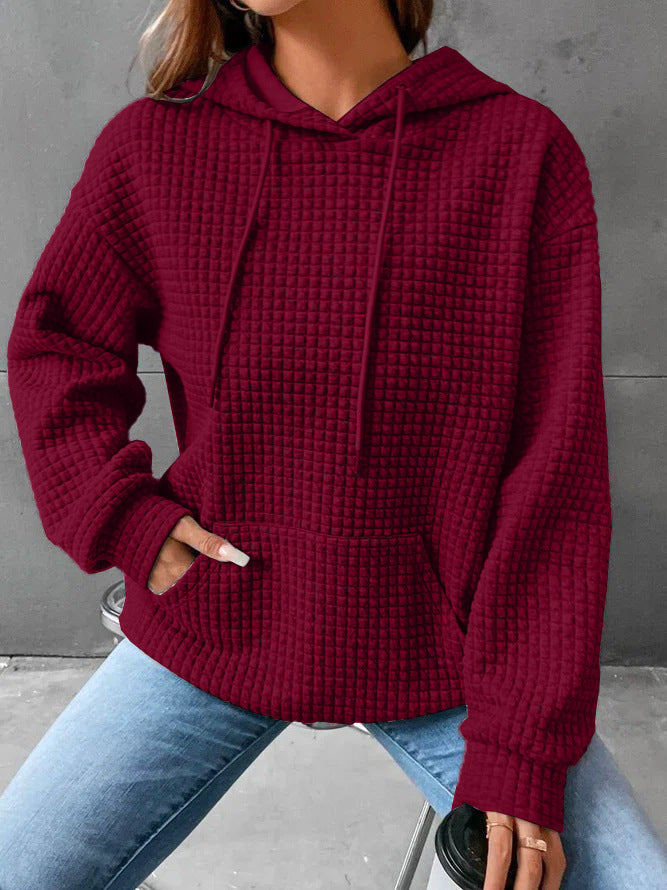 Kvinder Vaffelstruktur Hoodie med Kængurulomme og Casual Fit Stilla
