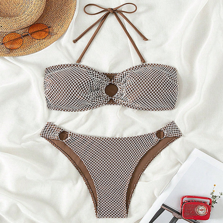 Dame bikini sæt med dekorative ringdetaljer og netstruktur Skovae