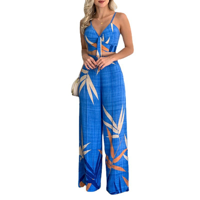 Kvinders elegante sæt med kombination af cropped top og brede bukser Stilla