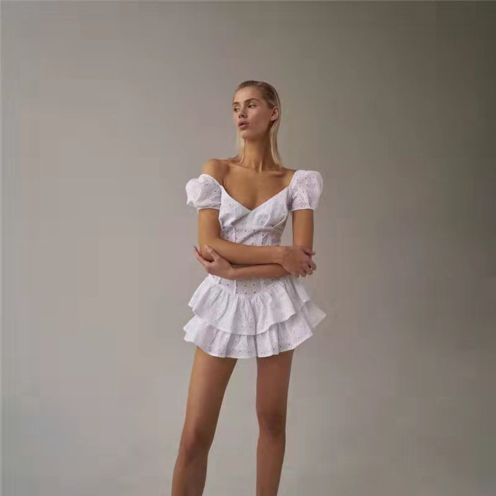 Dame Elegant Minikjole med Puffærmer og svajende Skørt Stilla