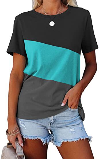 Dame Trendy Kortærmet T-Shirt med moderne Farveblokdesign Stilla
