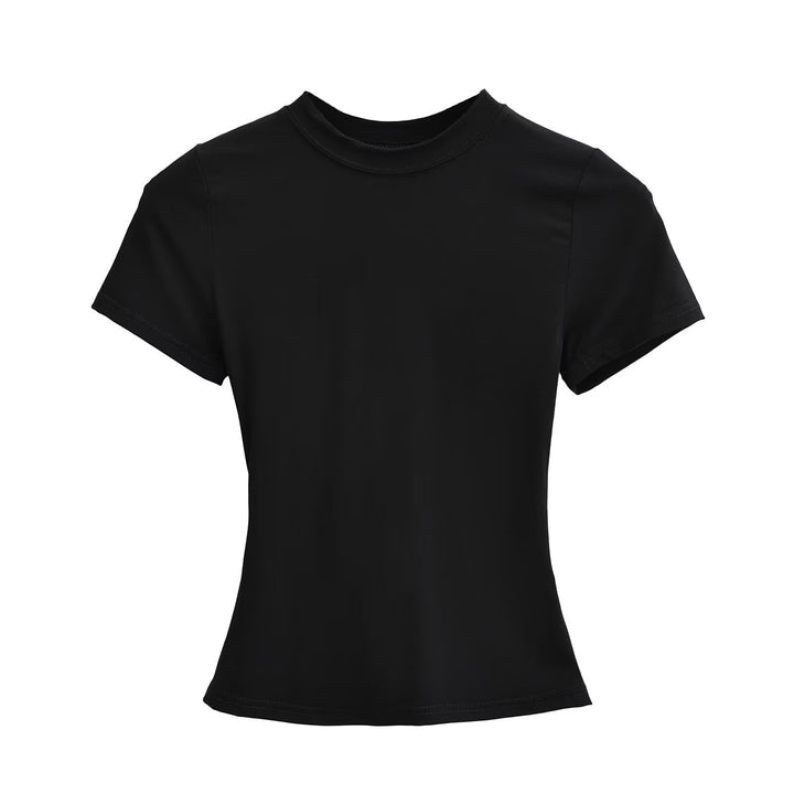 Dame kortærmet T-shirt med højplease krave og figursyet snit Stilla