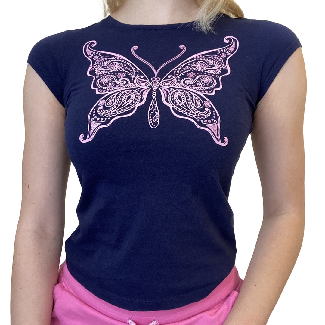 Damer afslappet grafik-crop-top med rund halsudskæring Skovae