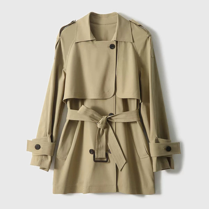 Dame moderne trenchcoat med taljerbar bælte og alsidigt revers Stilla