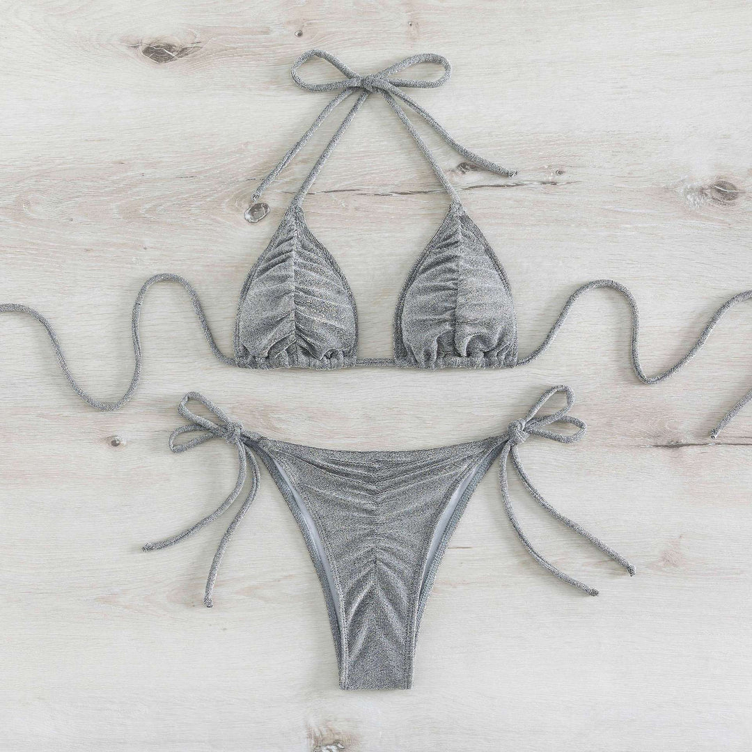Dame Triangel-Bikini-Sæt med elegante flæseelementer og modigt bindsdesign Stilla