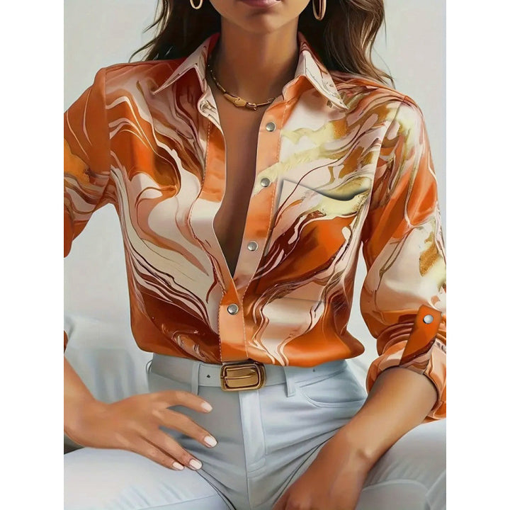 Damer Elegant Satinbluse med maritimt mønster Stilla