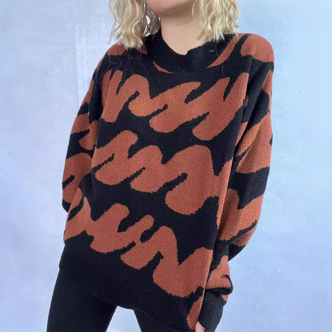 Dame Oversized Striktrøje med Iøjnefaldende Mønster Stilla