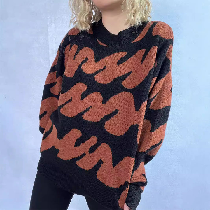 Dame Oversized Striktrøje med Iøjnefaldende Mønster Stilla
