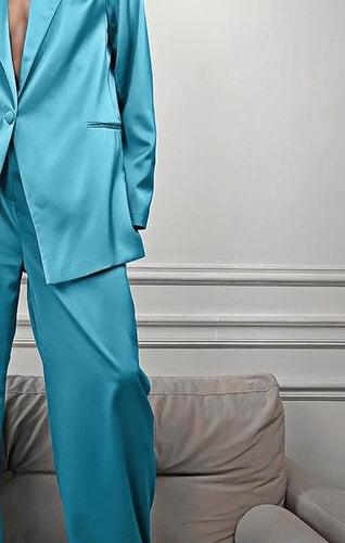 Dame tidløst satin dragt-sæt med elegant snit og oversized jakke Stilla