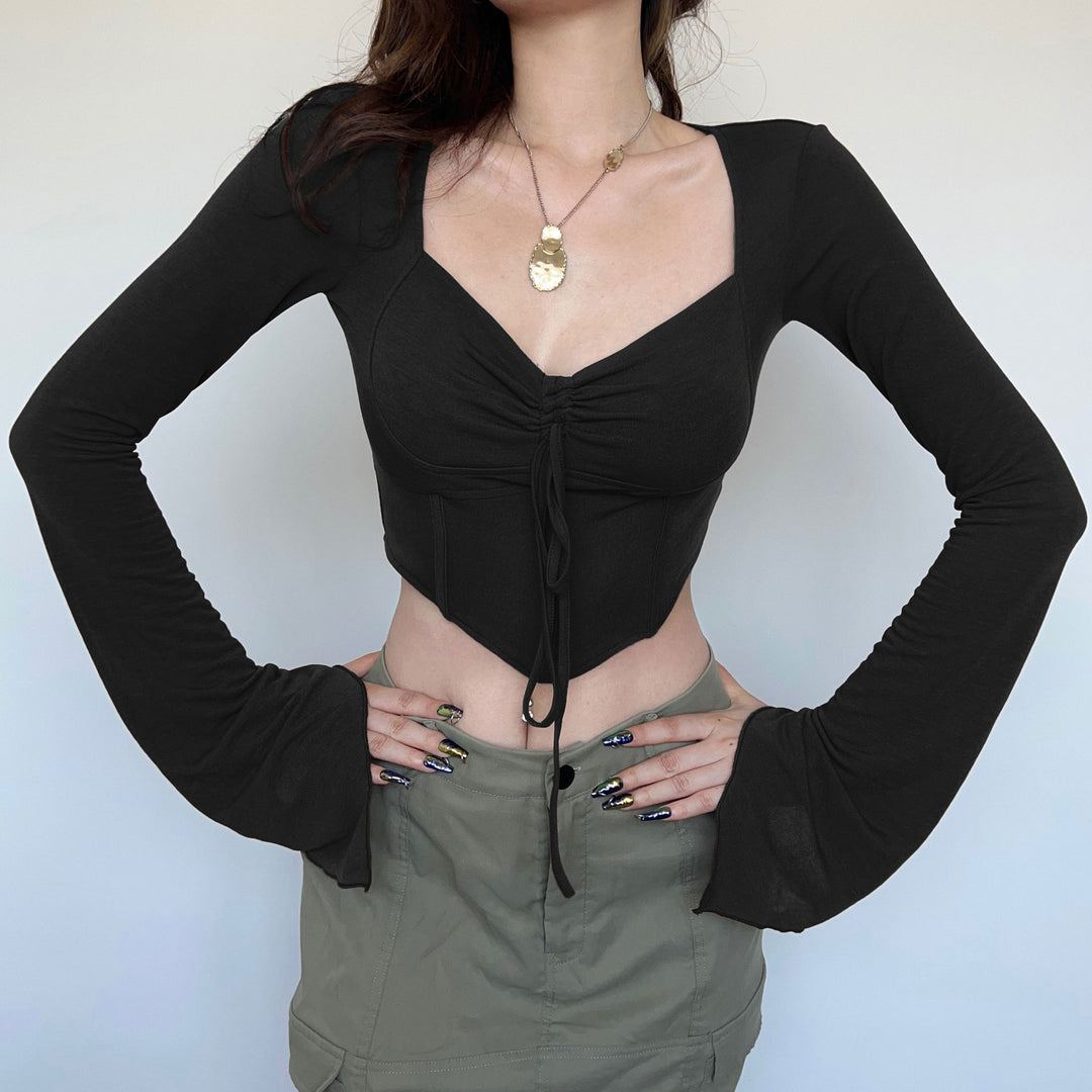 Kvindernes cropped top med samling og flagrende ærmer Stilla
