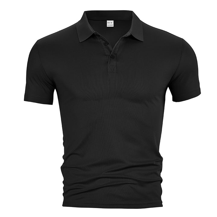 Herre nan figursyet kortærmet poloshirt i elastisk jersey med skjortekrave og kort knapliste Skovae