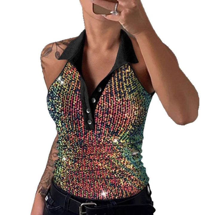 Dame Glamourøst Poloshirt med Pailletter og Leopardmønster Stilla
