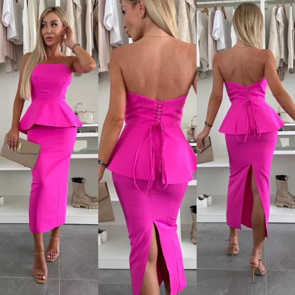 Dame Peplum Kjole med skulderfri design og figursyet silhuet Stilla