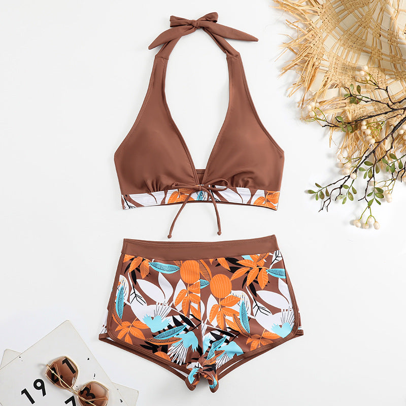 Dame bikini sæt med blomster mønster og aftagelig push-up BH Skovae