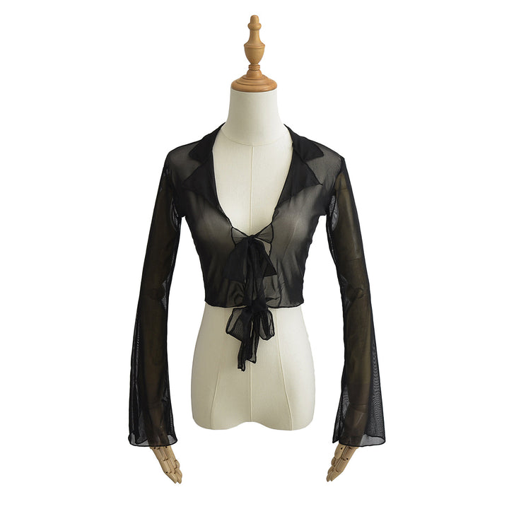 Damer stilfuld cropped bluse med flydende stof og ruffles detaljer Stilla