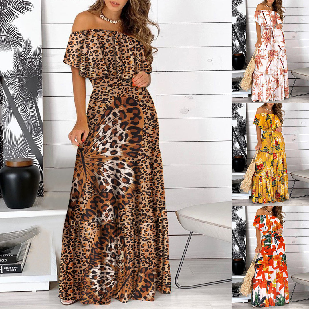 Dame Off-Shoulder Maxikjole med flydende, lagdelt nederdel Stilla