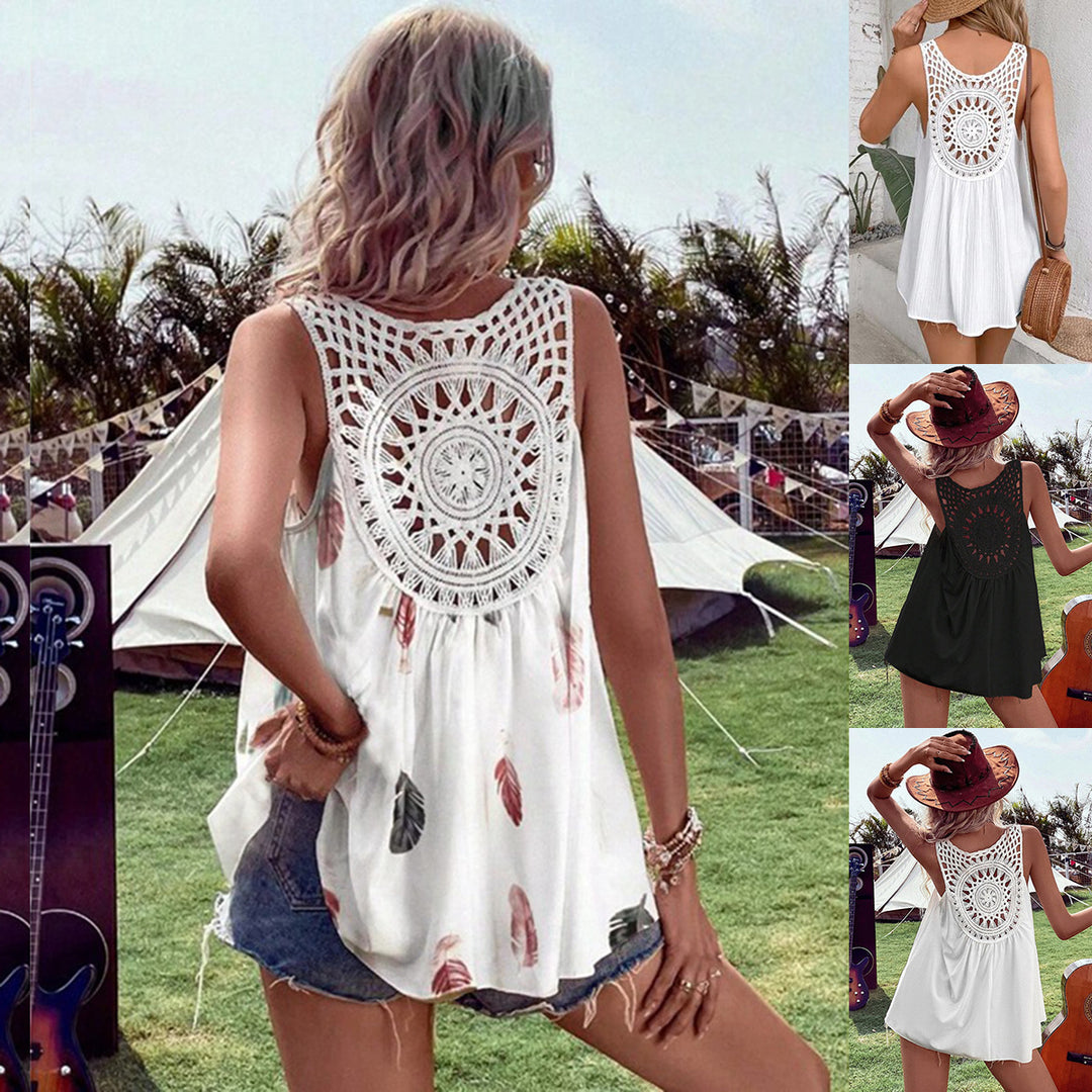 Dame Bohemian Hækle Ryg Tank Top Stilla