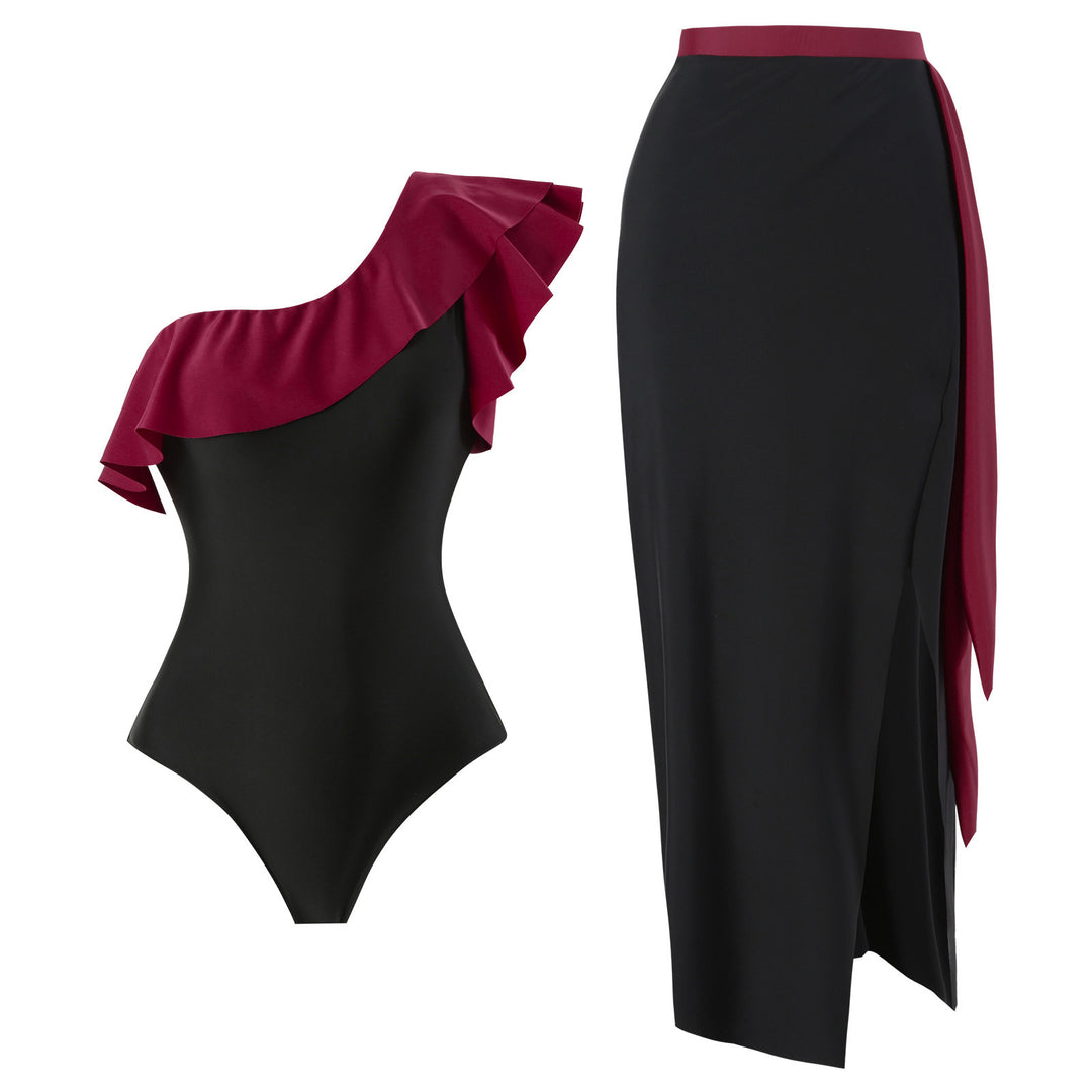 Dame trendy heldragt badedragt med asymmetrisk volangdesign og elegant snit Stilla