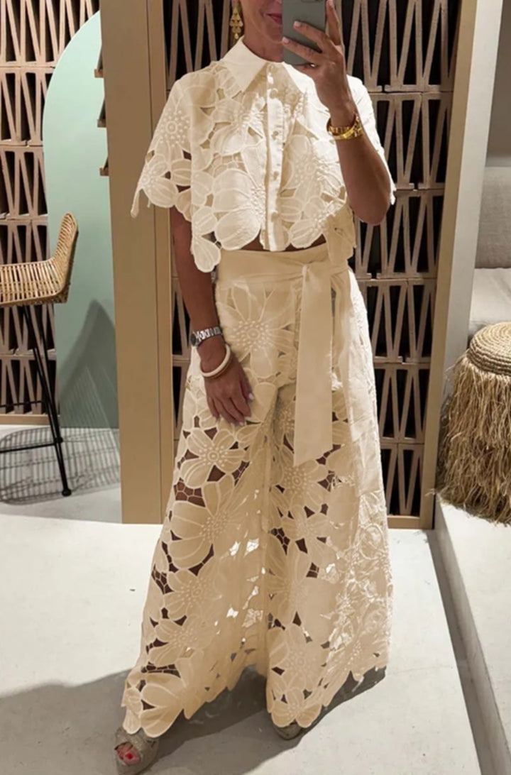 Dame udgangs sæt med blomster cut-out design og talje bælte Stilla