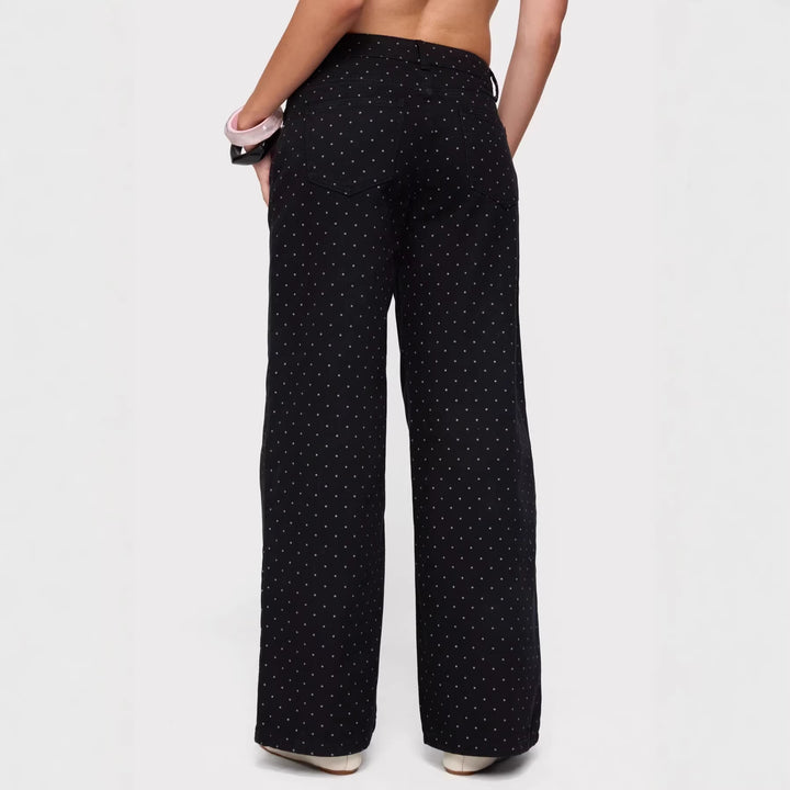 Dame brede denim jeans med polka dots Skovae
