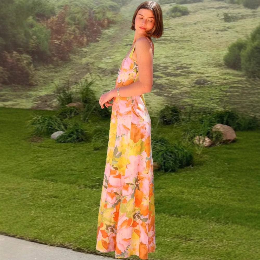 Dame Floral Maxi Kjole med Tætsiddende Snit og Spaghetti Stropper Stilla